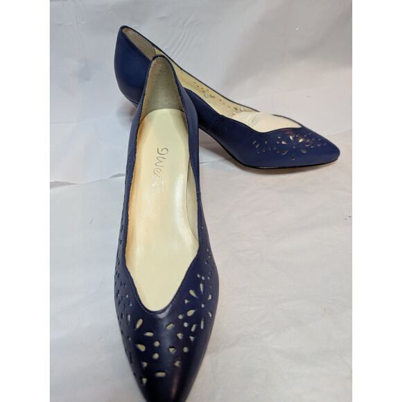 VTG New 9 West Leather Kitten Heel Pumps Daisy Cut Outs Sz 8 Corpcore - Picture 2 of 12